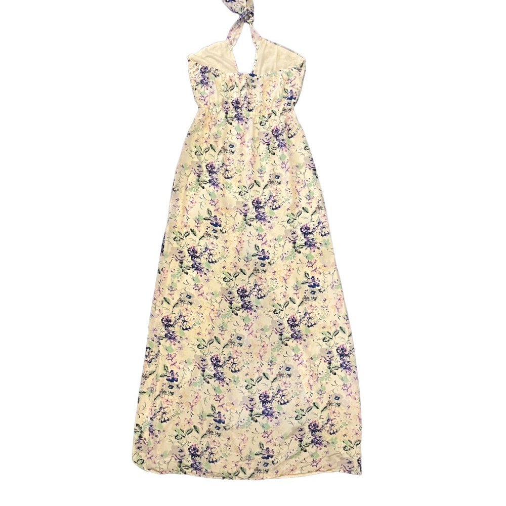 $320 Helena Quinn M Maxi Dress Mariella Slit Long Ivory Halter Floral Sundress - Picture 3 of 7